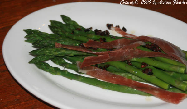 Asparagus with Prosciutto and Cocoa Nibs